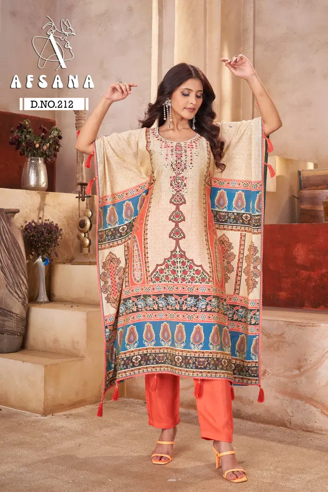 DN 212 By Afsana Modal Mirror Work Digital Printed Kaftan With Bottom Wholesale Price In Surat
